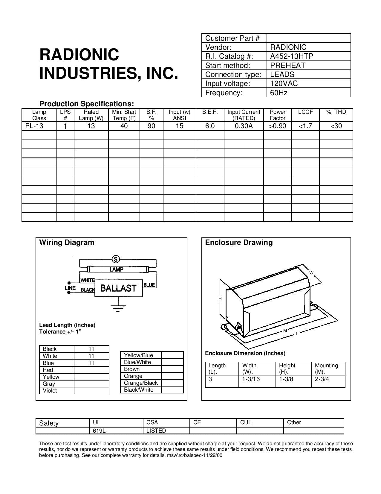 A452-13HTP 120v, Thermal Protection for (1) PL-13 lamp