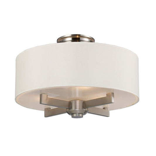 Seven Springs 3-Light Semi Flush in Satin Nickel with White Fabric Shade