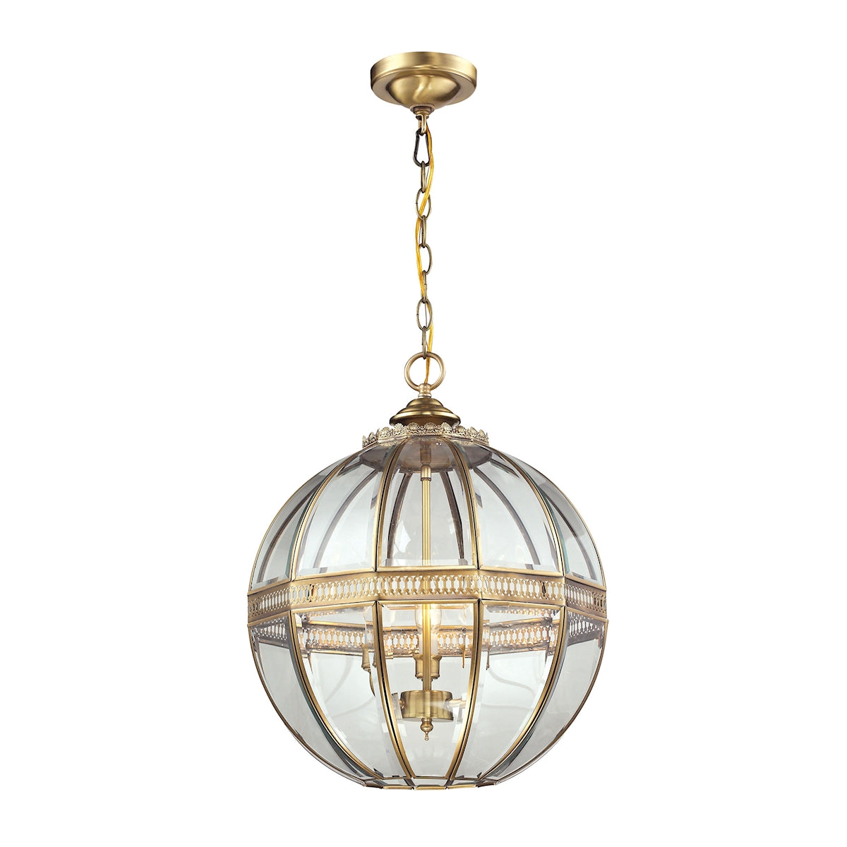 Randolph 3-Light Pendant in Brushed Brass with Clear Glass Panels