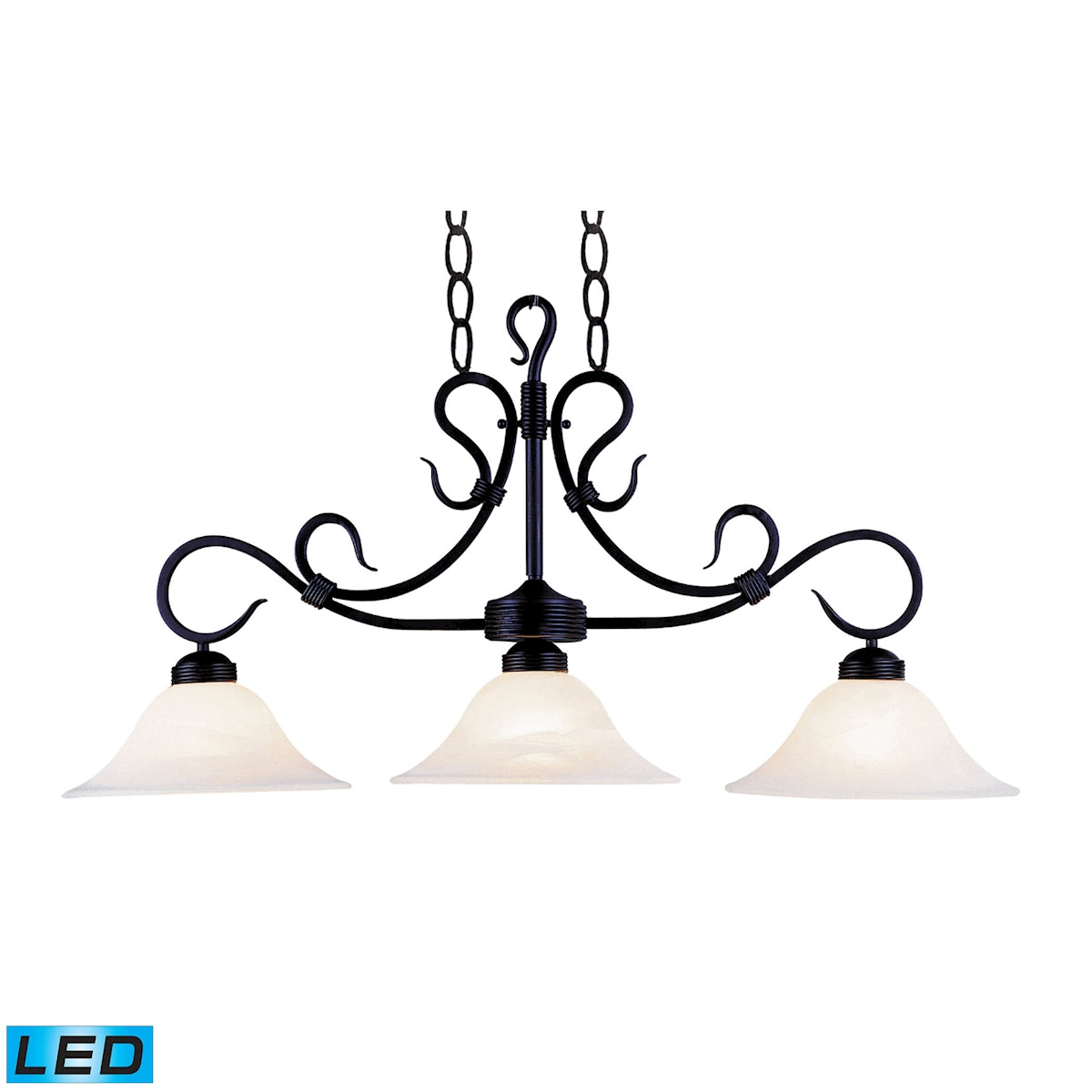 Buckingham 3-Light Island Light in Matte Black with White Faux-Marble Glass - Includes LED Bulbs