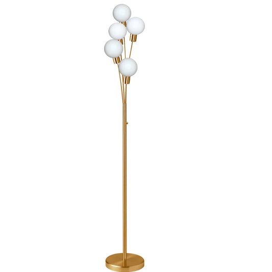 Dainolite 306F-AGB 5 Light Incandescent Floor Lamp Aged Brass Finish with White Glass
