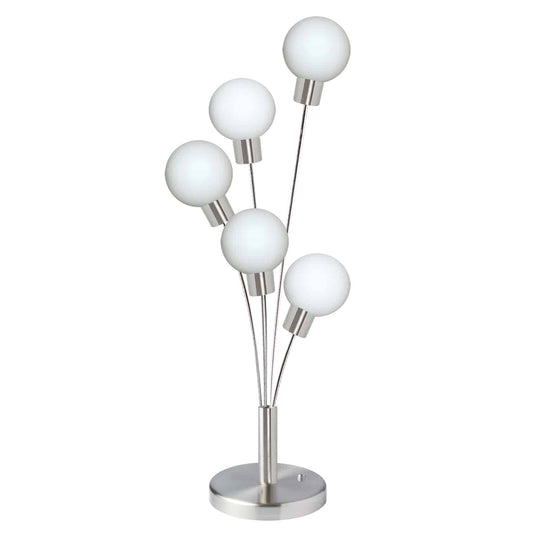 Dainolite 306T-SC 5 Light Incandescent Table Lamp Satin Chrome Finish with White Glass