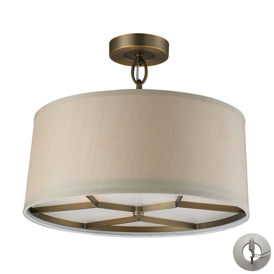 Baxter 3-Light Semi Flush in Brushed Antique Brass with Beige Shade - Includes Adapter Kit