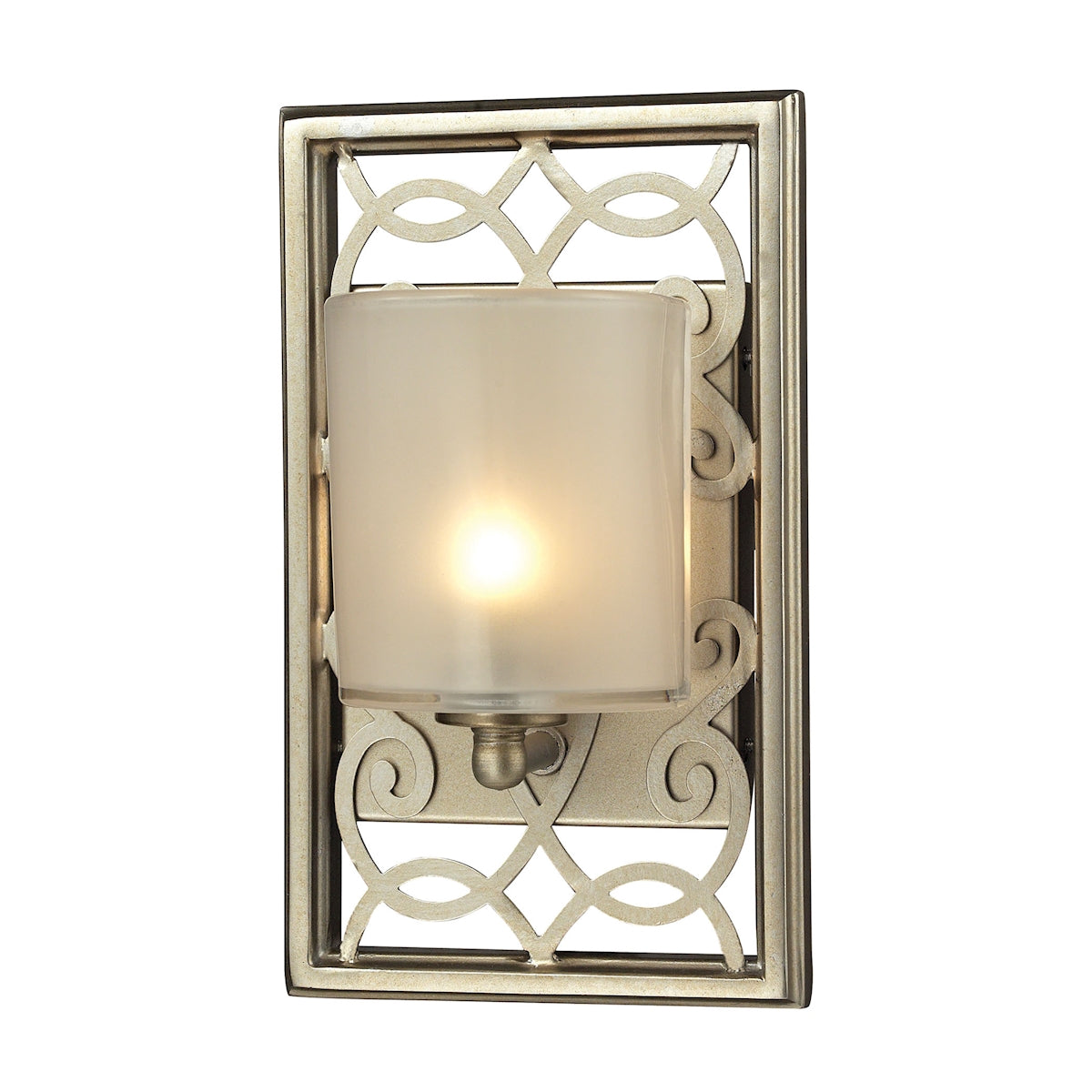 Santa Monica 1-Light Vanity Sconce in Aged Silver with Off-white Glass