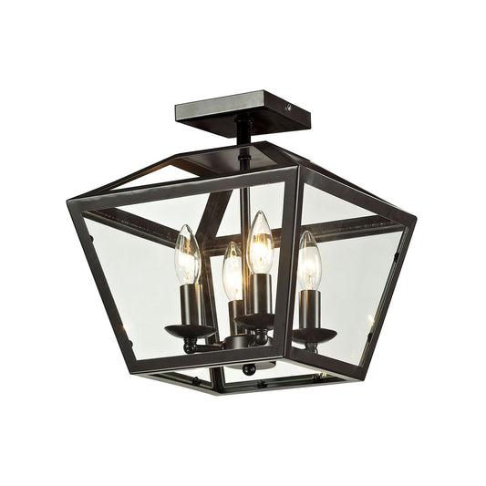 Alanna 4-Light Semi Flush in Oil Rubbed Bronze with Clear Glass Panels