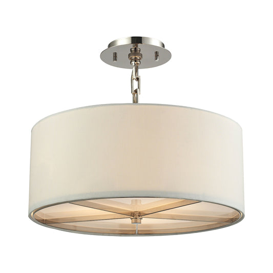 Selma 3-Light Pendant in Polished Nickel with White Fabric Shade