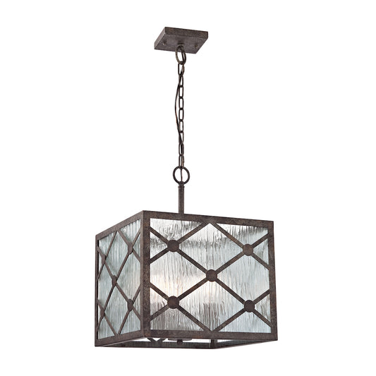 Radley 3-Light Pendant in Malted Rust with Clear Raindrop Glass Panels