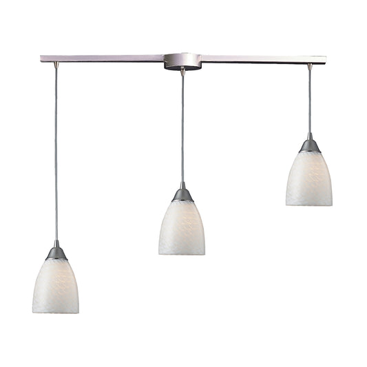Arco Baleno 3-Light Linear Pendant Fixture in Satin Nickel with White Swirl Glass