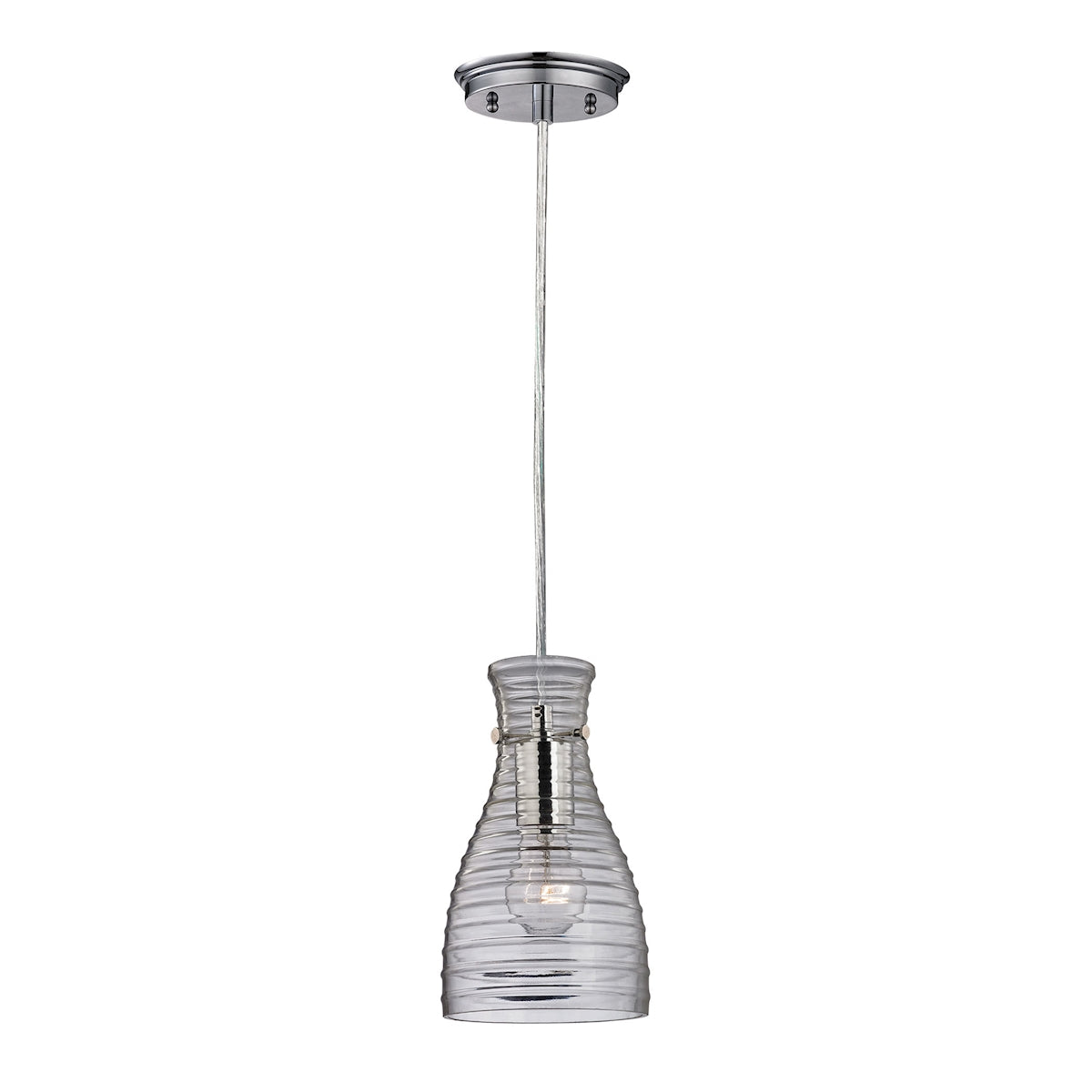 Strata 1-Light Mini Pendant in Polished Chrome with Ribbed Blown Glass