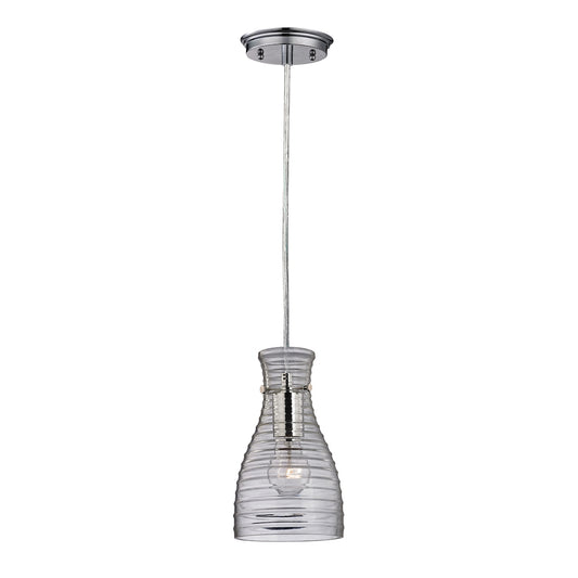 Strata 1-Light Mini Pendant in Polished Chrome with Ribbed Blown Glass