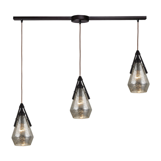 Duncan 3-Light Linear Pendant Fixture in Oil Rubbed Bronze with Smoked Crackle Glass