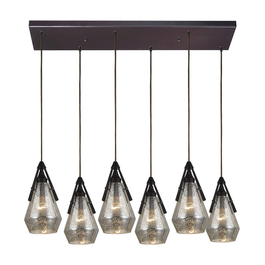 Duncan 6-Light Rectangular Pendant Fixture in Oil Rubbed Bronze with Smoked Crackle Glass