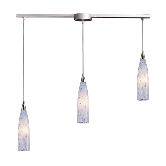 Lungo 3-Light Linear Pendant Fixture in Satin Nickel with Snow White Glass