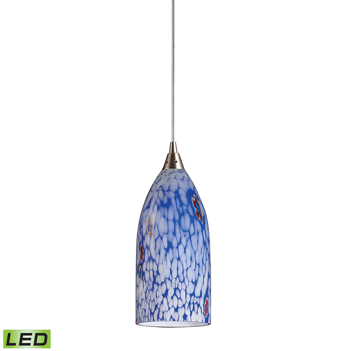 Verona 1-Light Mini Pendant in Satin Nickel with Starburst Blue Glass - Includes LED Bulb