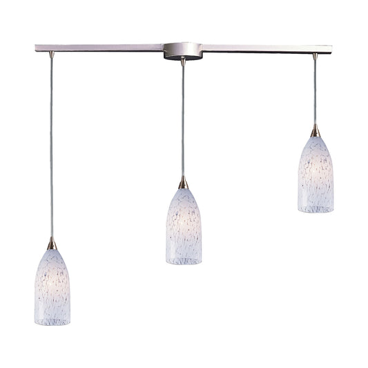Verona 3-Light Linear Pendant Fixture in Satin Nickel with Snow White Glass