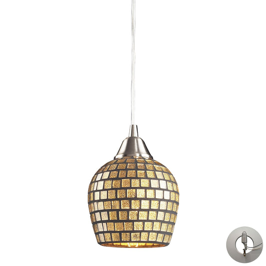 Fusion 1-Light Mini Pendant in Satin Nickel with Gold Leaf Mosaic Glass - Includes Adapter Kit