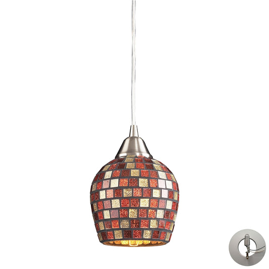 Fusion 1-Light Mini Pendant in Satin Nickel with Multi-colored Mosaic Glass - Includes Adapter Kit