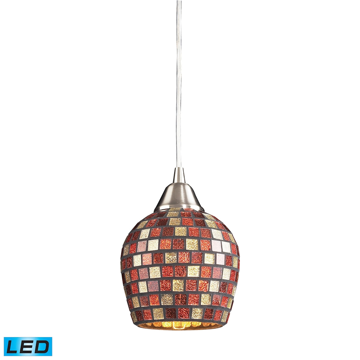 Fusion 1-Light Mini Pendant in Satin Nickel with Multi-colored Mosaic Glass - Includes LED Bulb