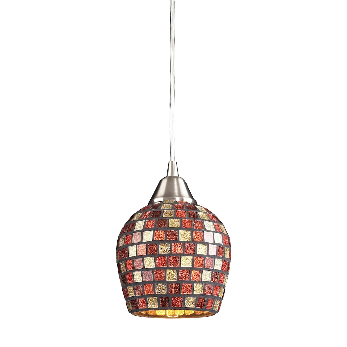 Fusion 1-Light Mini Pendant in Satin Nickel with Multi-colored Mosaic Glass