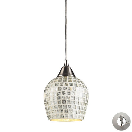 Fusion 1-Light Mini Pendant in Satin Nickel with Silver Mosaic Glass - Includes Adapter Kit