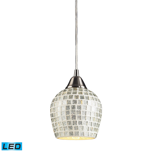 Fusion 1-Light Mini Pendant in Satin Nickel with Silver Mosaic Glass - Includes LED Bulb