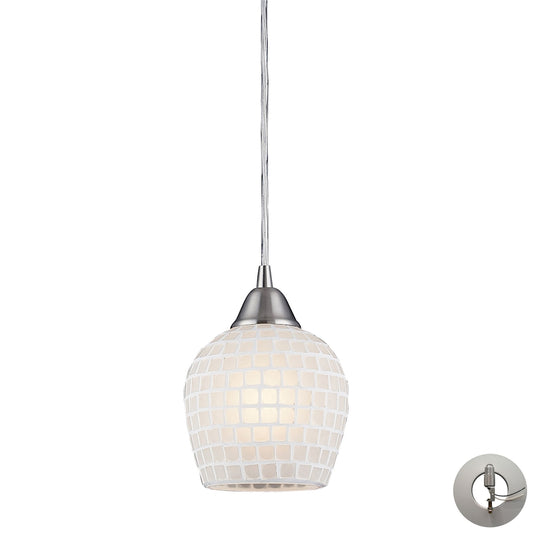Fusion 1-Light Mini Pendant in Satin Nickel with White Mosaic Glass - Includes Adapter Kit