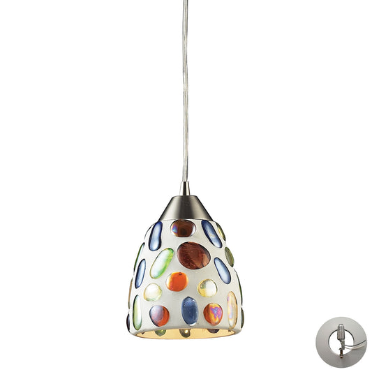 Gemstone 1-Light Mini Pendant in Satin Nickel with Sculpted Multi-color Glass - Includes Adapter Kit