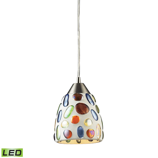 Gemstone 1-Light Mini Pendant in Satin Nickel with Sculpted Multi-color Glass - Includes LED Bulb