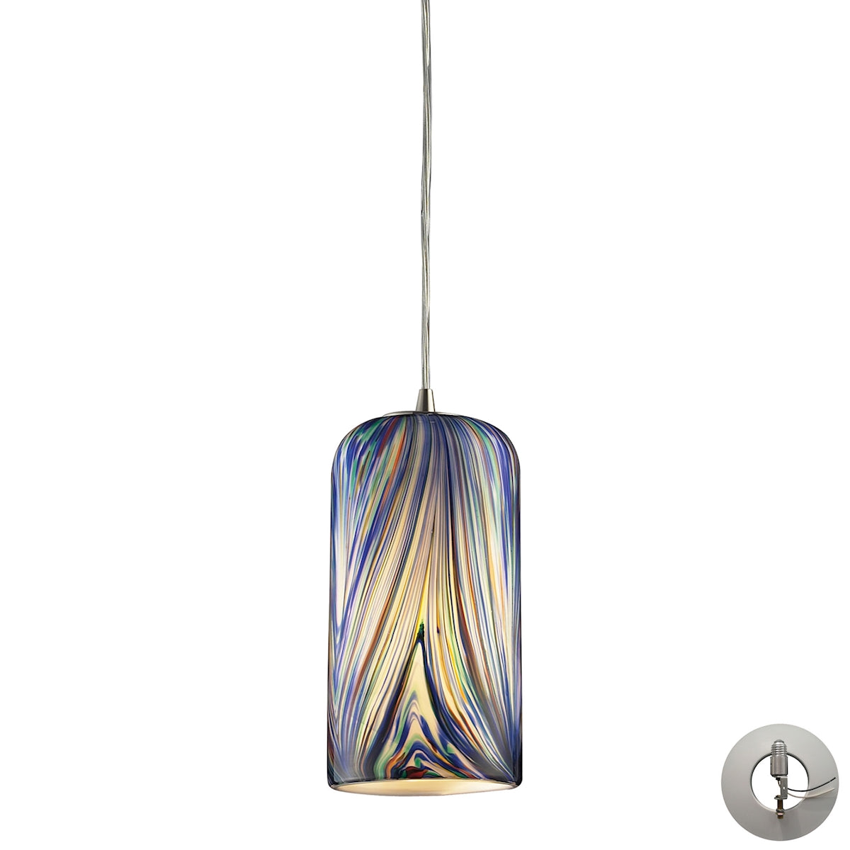 Molten 1-Light Mini Pendant in Satin Nickel with Molten Ocean Glass - Includes Adapter Kit