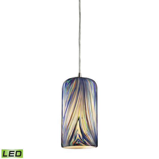 Molten 1-Light Mini Pendant in Satin Nickel with Molten Ocean Glass - Includes LED Bulb