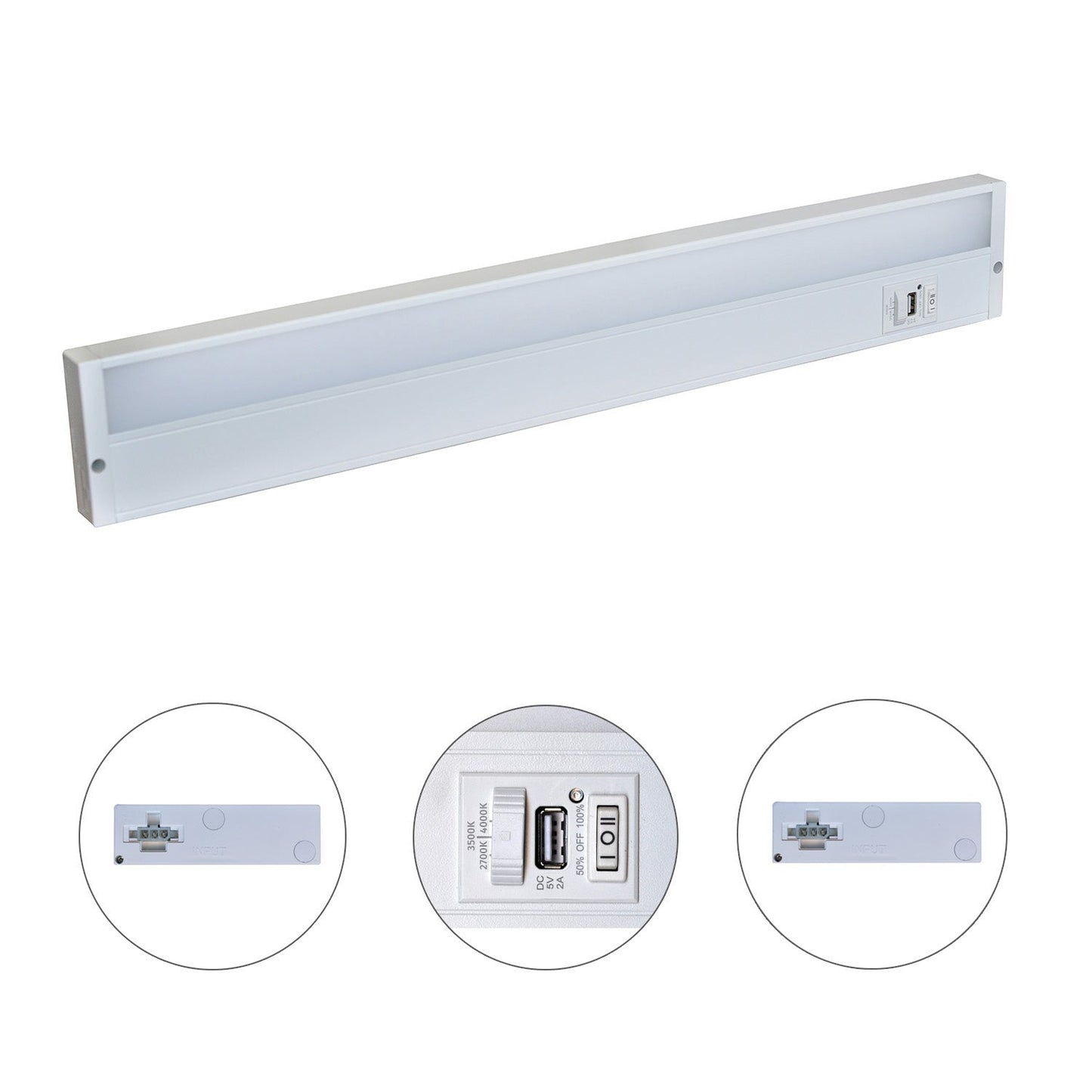 UC32-3K-HL-UB LED Undercabinet with USB Charging Port, Hi/Low Switch, 2700K/3500K/4000K, 32"L, 13W