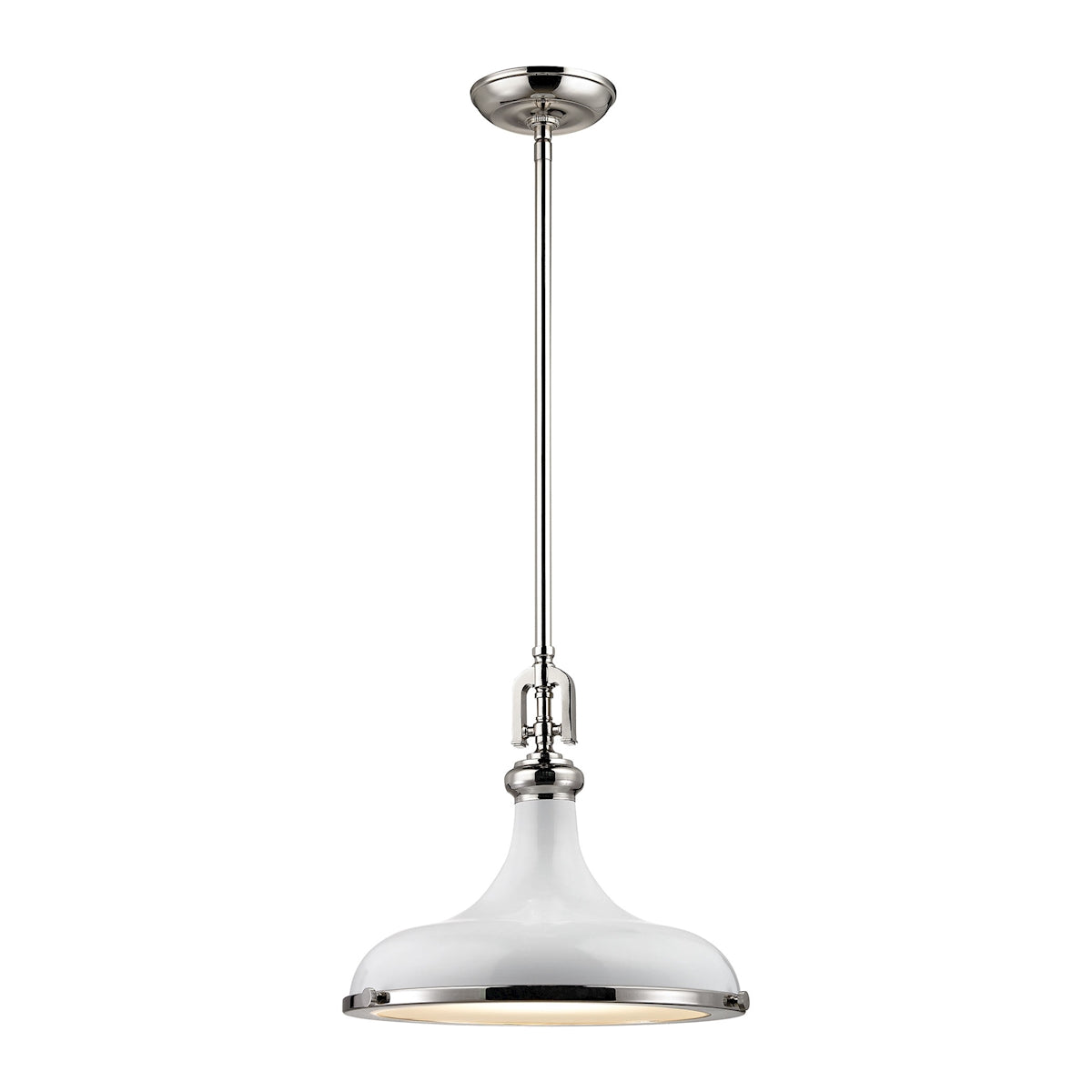 Rutherford 1-Light Pendant in Polished Nickel with Gloss White Shade