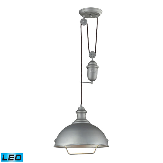 Farmhouse 1-Light Adjustable Pendant in Aged Pewter with Matching Shade - Includes LED Bulb