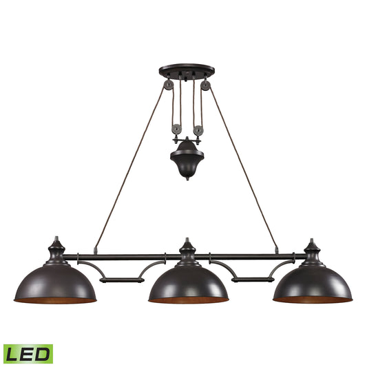 Farmhouse 3-Light Island Light in Oiled Bronze with Matching Shade - Includes LED Bulbs