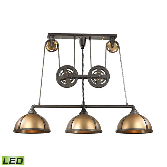 Torque 3-Light Island Light in Vintage Brass and Rust with Metal Shade - Includes LED Bulbs