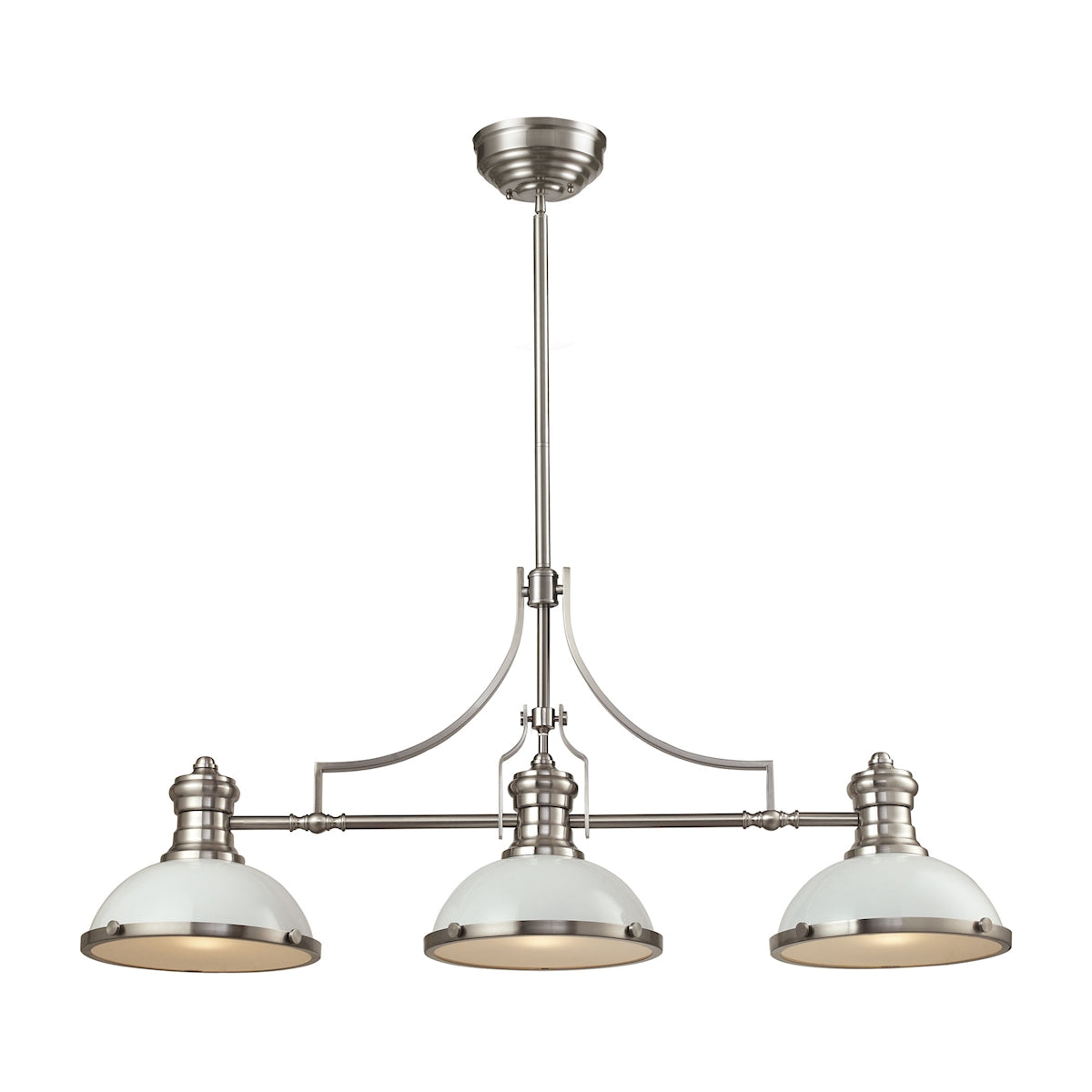 Chadwick 3-Light Island Light in Satin Nickel with Gloss White Shade