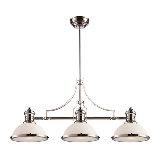 Chadwick 3-Light Island Light in Polished Nickel with Gloss White Shade