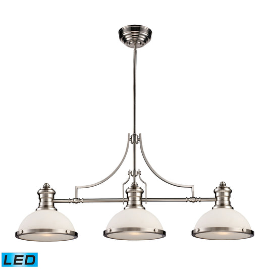 Chadwick 3-Light Island Light in Satin Nickel with Gloss White Shade - Includes LED Bulbs