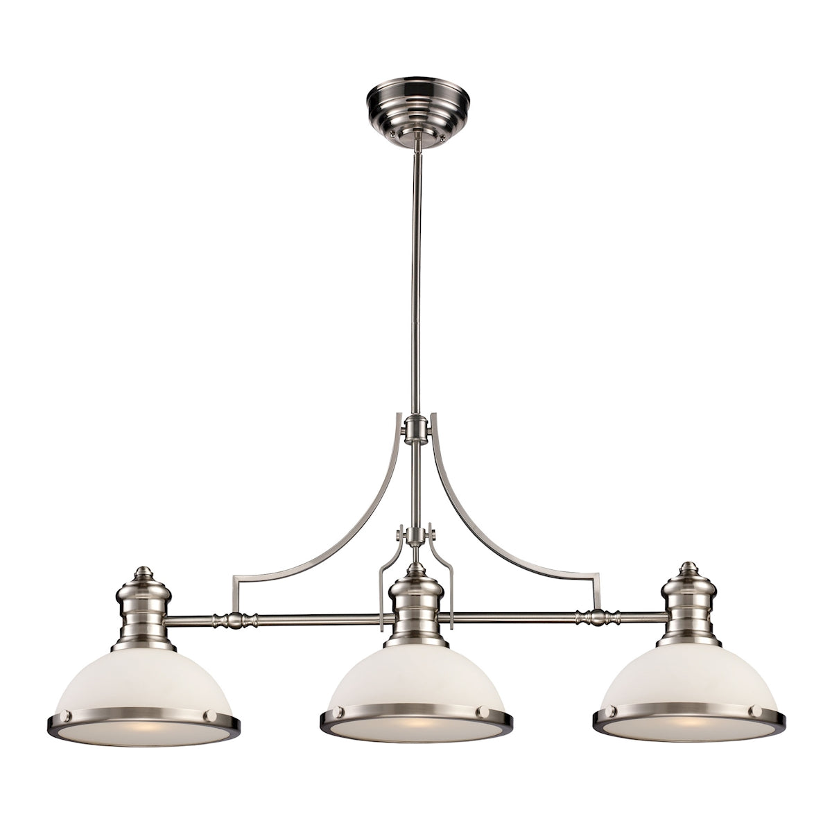 Chadwick 3-Light Island Light in Satin Nickel with Glass White Shade