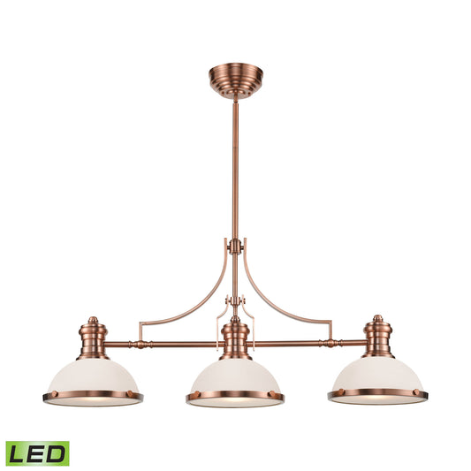 Chadwick 3-Light Island Light in Antique Copper with White Glass - Includes LED Bulbs