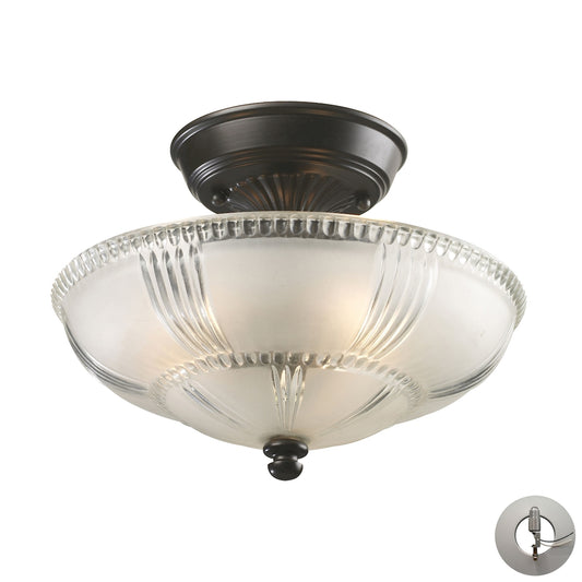 Restoration 3-Light Semi Flush in Oiled Bronze with Clear and Frosted Glass - Includes Adapter Kit