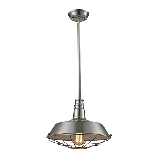 Warehouse Pendant 1-Light Pendant in Satin Nickel with Metal Shade and Cage
