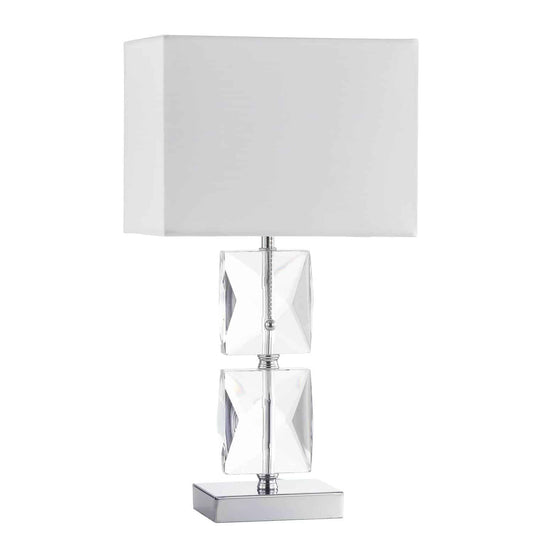Dainolite C96T-PC 1 Light Incandescent Crystal Table Lamp Polished Chrome Finish Rolled Edge Top and Bottom Virgin White Shade