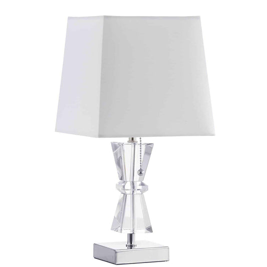 Dainolite C97T-PC 1 Light Incandescent Crystal Table Lamp Polished Chrome Finish Rolled Edge Top and Bottom Virgin White Shade