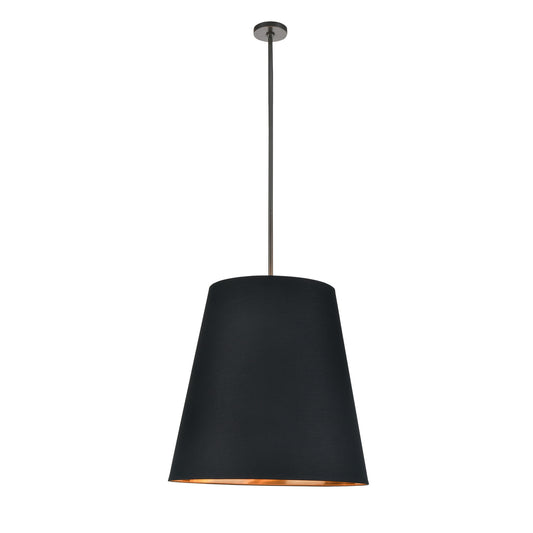 PD311025UBBG Calor 3 Light 25-1/2" Urban Bronze With Black Linen And Gold Parchment Shade Pendant