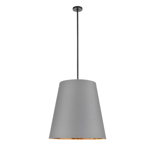 PD311025UBGG Calor 3 Light 25-1/2" Urban Bronze With Gray Linen And Gold Parchment Shade Pendant