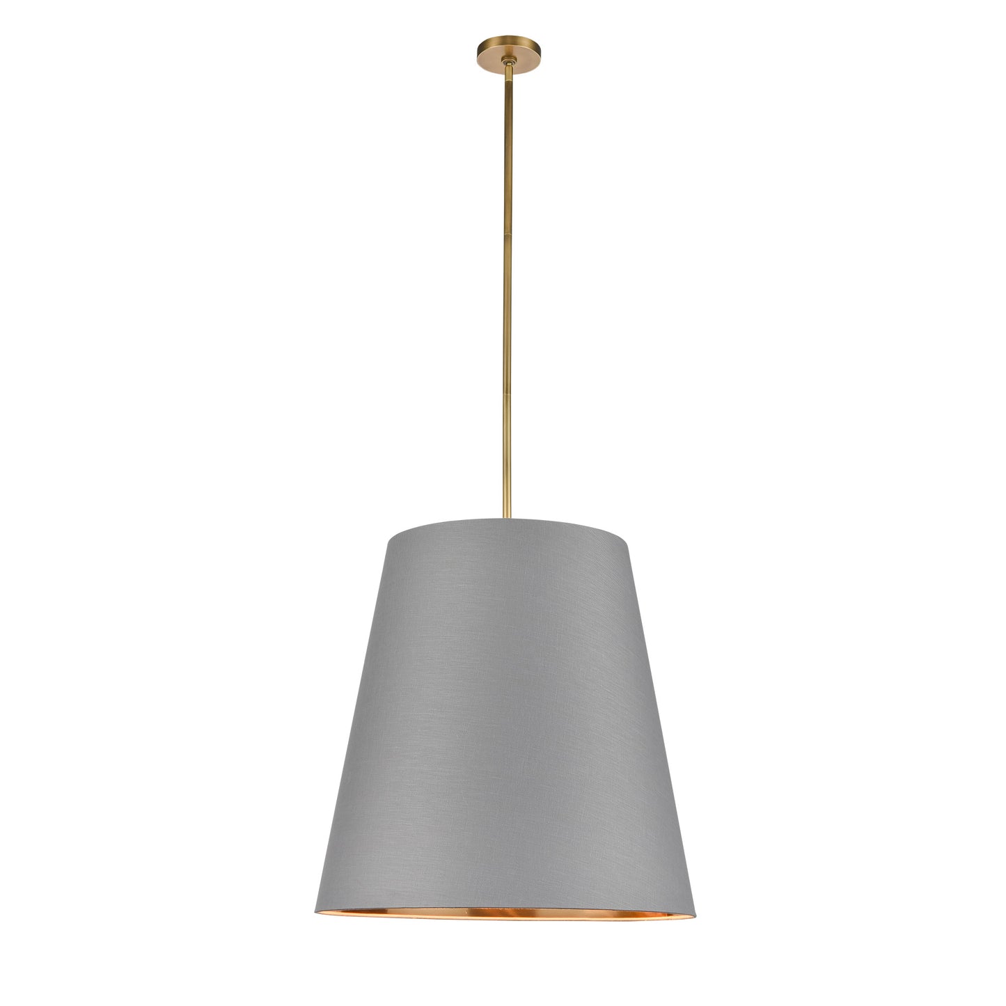 PD311025VBGG Calor 3 Light 25-1/2" Vintage Brass With Gray Linen And Gold Parchment Shade Pendant