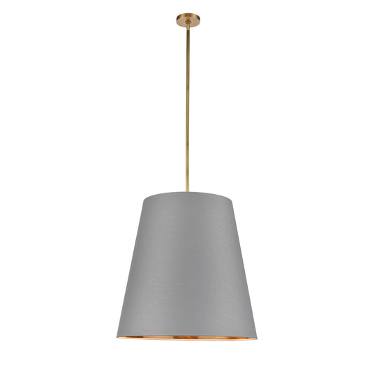 PD311025VBGG Calor 3 Light 25-1/2" Vintage Brass With Gray Linen And Gold Parchment Shade Pendant