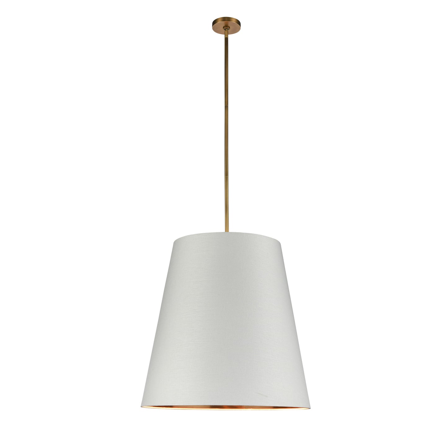 PD311025VBWG Calor 3 Light 25-1/2" Vintage Brass With White Linen And Gold Parchment Shade Pendant