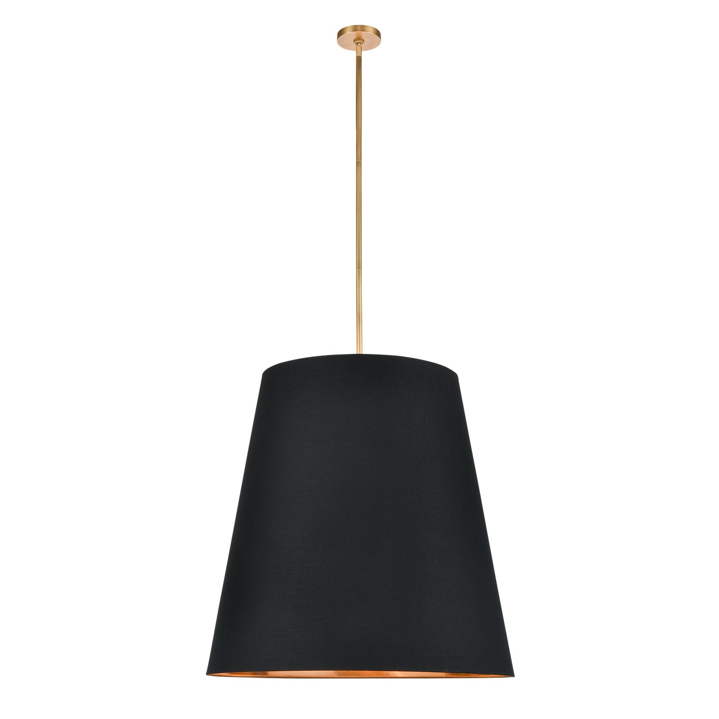 PD311030VBBG Calor 3 Light 30" Vintage Brass With Black Linen And Gold Parchment Shade Pendant